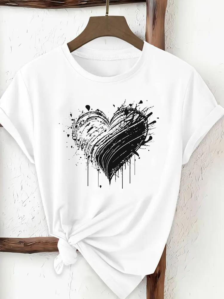 (Asian Size) Tee Print Fashion Top Women Clothing T Shirt Love Letter Style Trend Cute Woman Female Short Sleeve Graphic T-shirts
