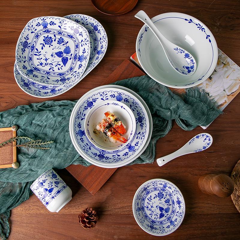 Jingdezhen Blue & White Ceramic Dinnerware Set: Plates, Bowls, Dishes, Spoons - Perfect for Housewarming Gift