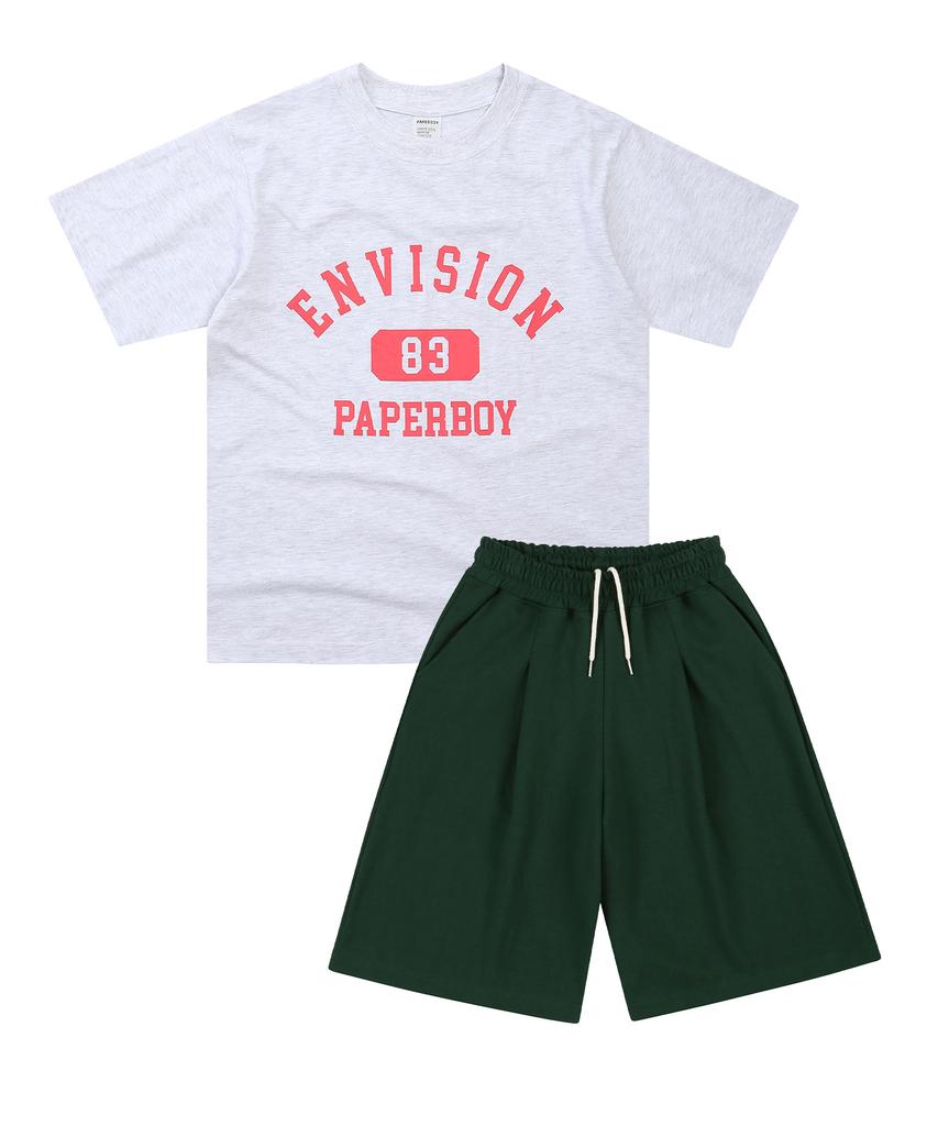 PAPERBOY [Set] Envision Short Sleeve Half Pants Set-White