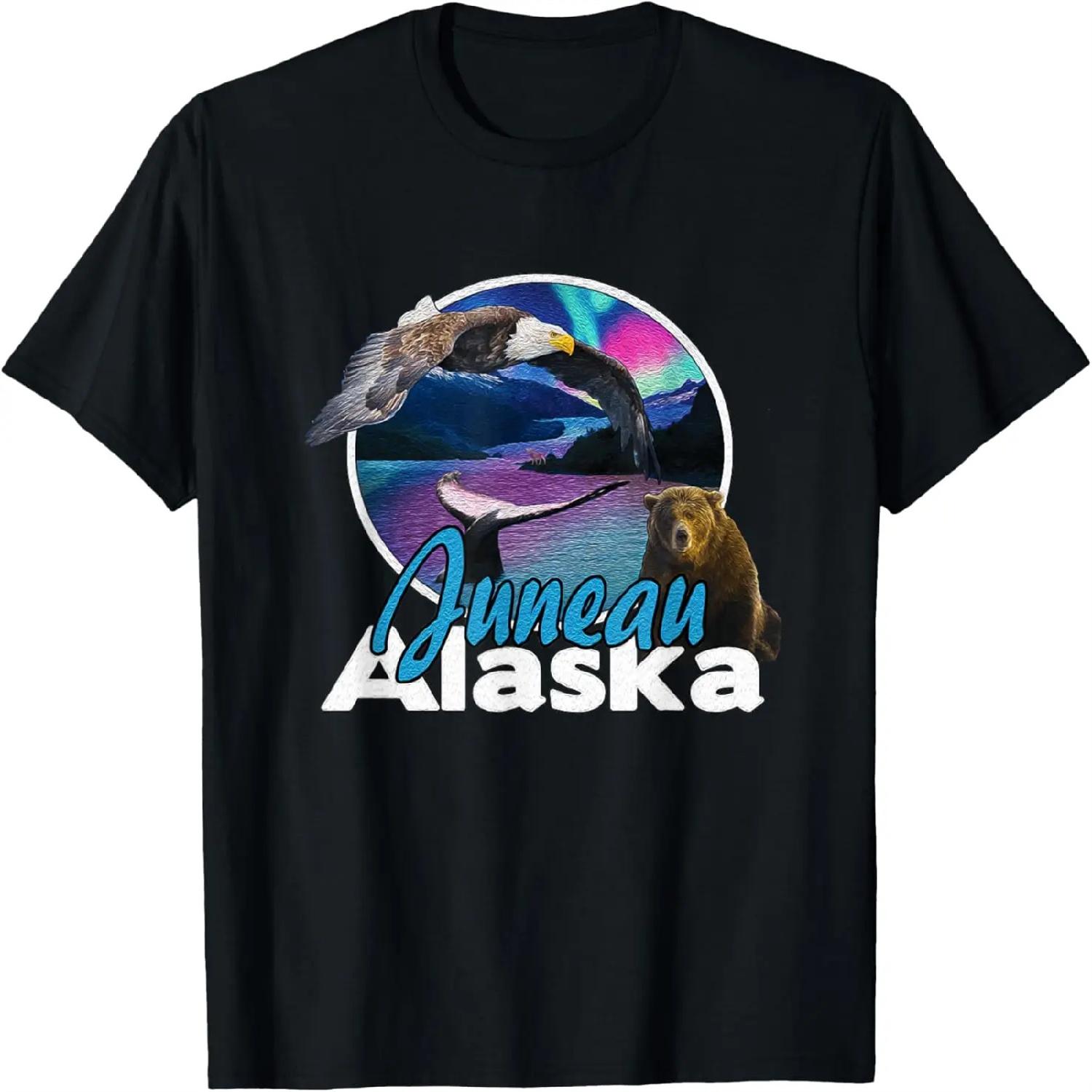 Juneau Alaska Aurora Borealis Eagle Bear Whale Souvenir T-Shirt S