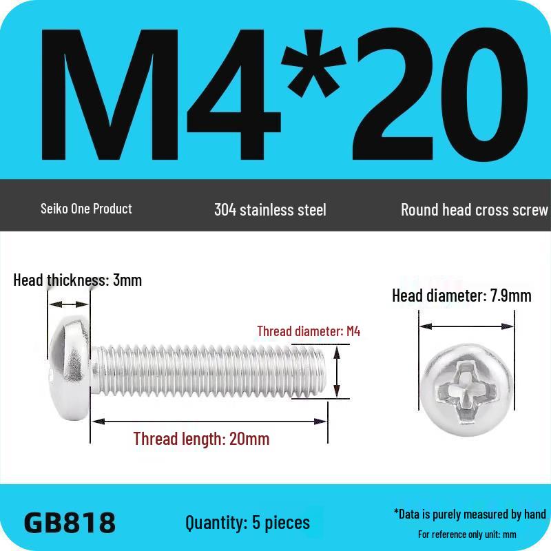 Phillips Pan Head Machine Screws, 304 Stainless Steel, Sizes M1-M10