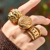 18K Gold Plated Stainless Steel Hollow Ring – Exaggerated Design, Fashionable, Versatile European & American Jewelry