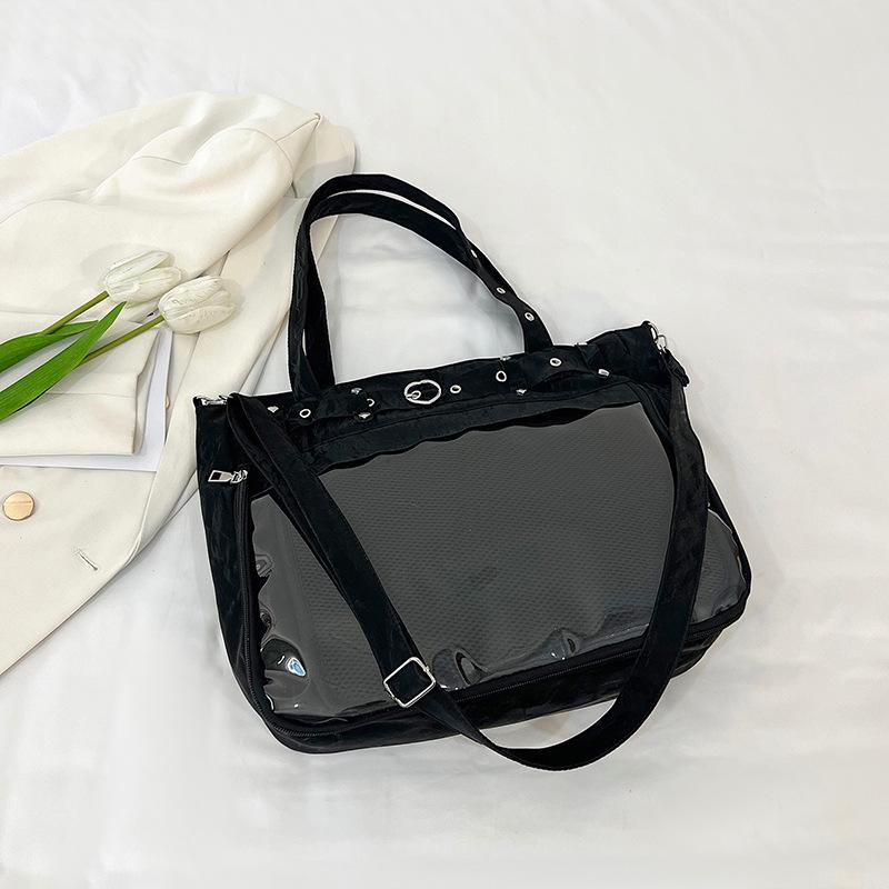 

Сумка-тоут женская большая вместимость 2025 новая летняя универсальная сумка-мессенджер для повседневного ношения на плече студенческая классная сумка чёрный