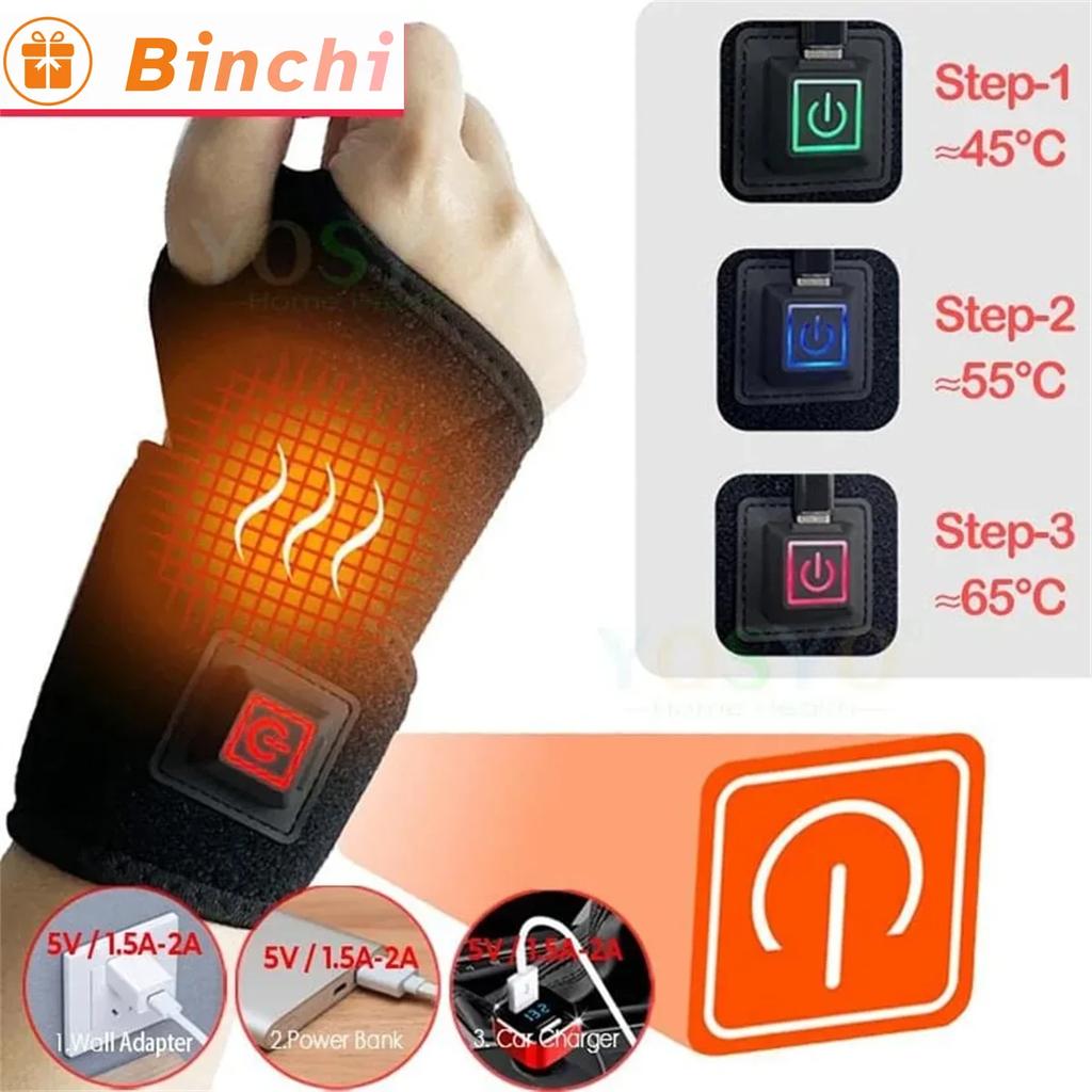 Electrically Heated Wrist Brace with Adjustable and Breathable Black Strap for Sports and Hand Joint Protection Tools