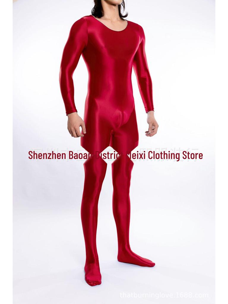 High Elastic Glossy Unisex Full-Body Jumpsuit - Large Size, Silky Luster, European & American Style, Sexy & Transparent, Smooth (Model 7076)