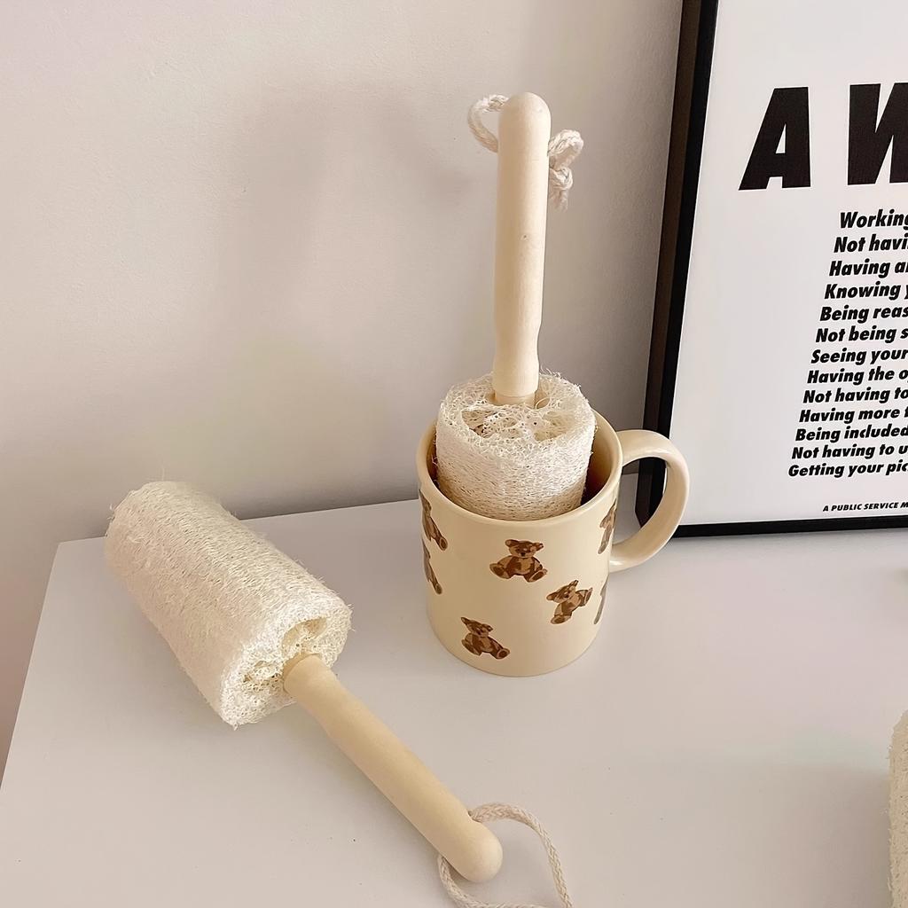Wooden Handle Loofah Bottle Brush (1 Pc) - Eco-Friendly, Scratch-Free Cleaning with Hangable Kitchen Design