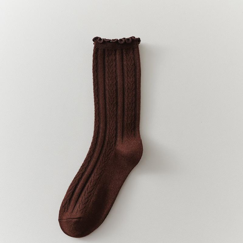 Autumn And Winter Wool Socks Women'S Japanese Retro Relief Curled Edge Medium Tube Stacking Socks Lace Cashmere Women'S Socks