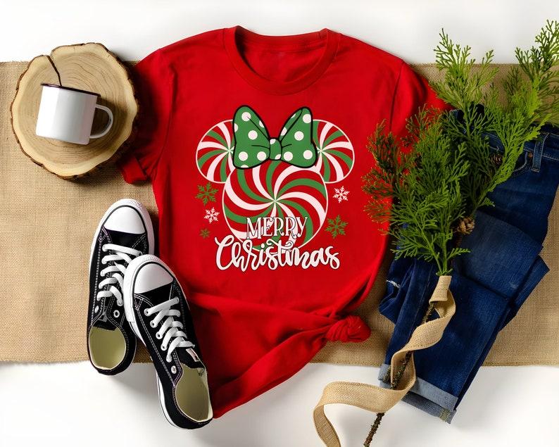 Minnie Peppermint Swirl Christmas Tee Shirt Mouse Kingdom Christmas Magic World Vacation Christmas Tee Candy Cane Shirt S