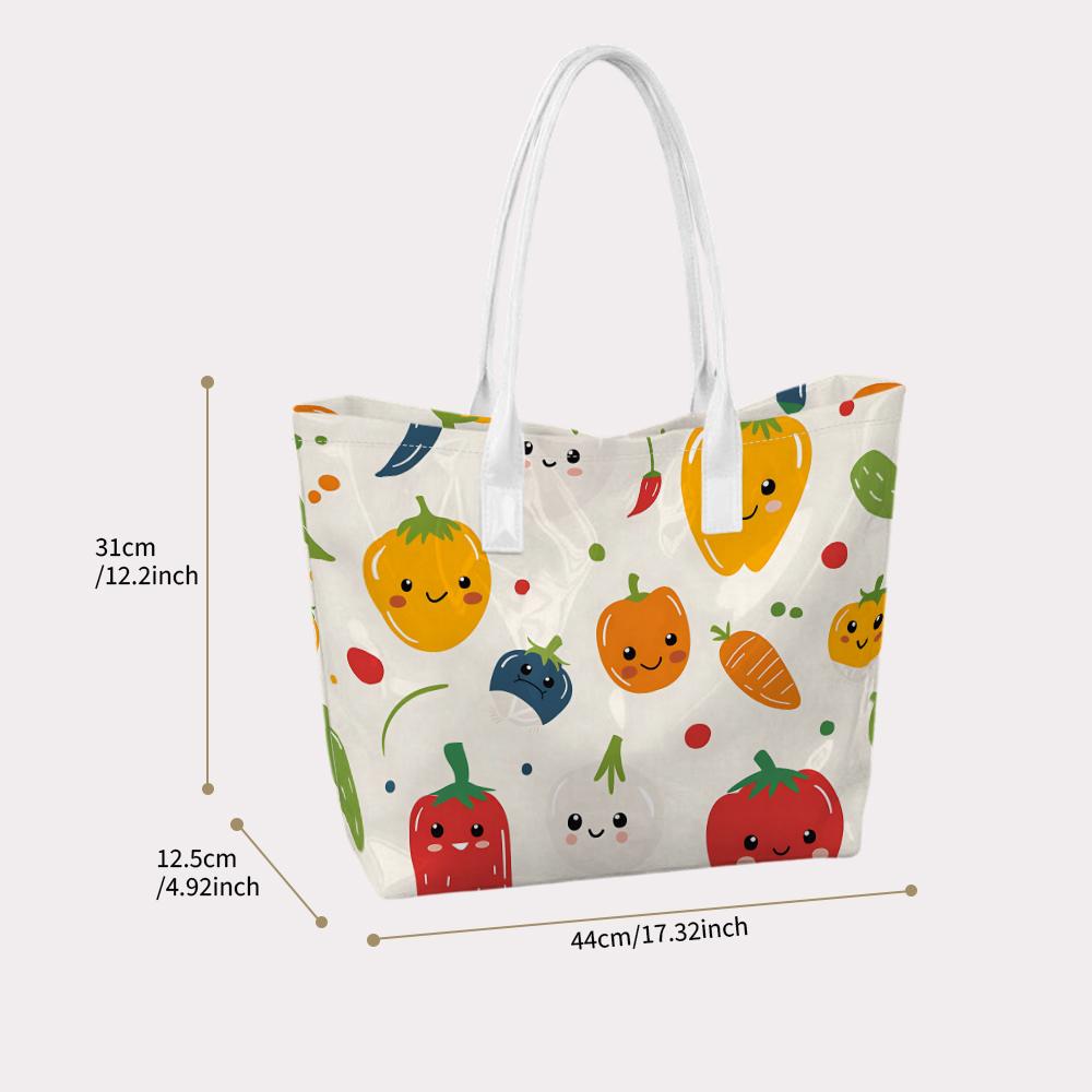 Cute Cartoon Vegetable Printed Casual Tote Bag Lightweight Fashion Large Capacity Handbag for Women Daily Use Shopping Travel Shoulder Bag