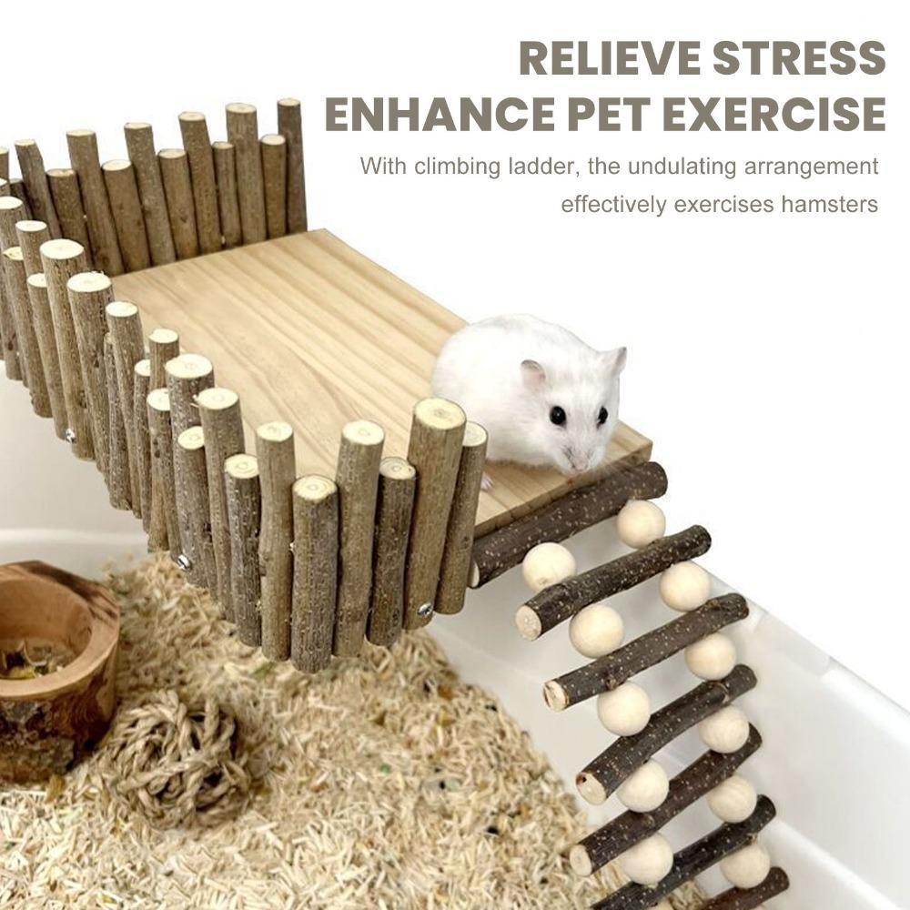 1 set Log Hamster Climbing Platform Handcrafted Wood Wooden Chewing Toy Screw Type Stable Hamster Activity Platform Golden Bear