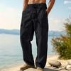 S Men Casual Loose Fit Wide Leg Cargo Pocket Breathable Linen Chinos Solid Color Long Pants Casual Pants
