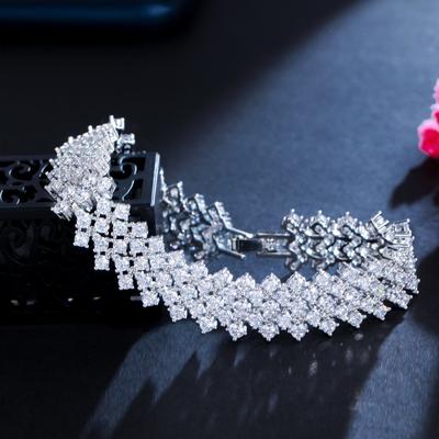 Full Diamond Sparkling Multi-Layer Bracelet, Brass Plated Platinum Hand Jewelry