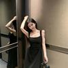 French wind pleated design suspender dress women's spring and summer pure desire wind waist thin a word sleeveless long dress