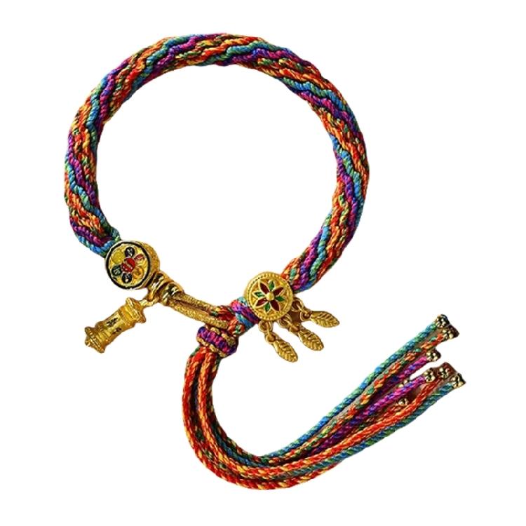 Vibranting Tibetan Handmade Woven Bracelet with Symbolic Patterns Portable Accessory for Festive and Spiritual Event