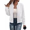 Women's Grey Short Baseball Jacket with Stand Collar, Casual Outerwear for Spring and Fall