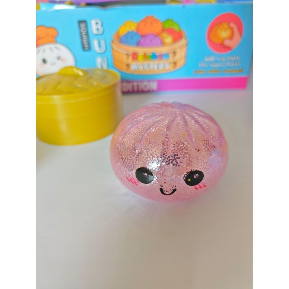 1 Stück Glitzer-Dampfbrötchen Squishy Mit Pop-Perle Langsamer Rückprall Realistisches Gesicht Design Tragbares Stressabbau-Spielzeug Für Tägliche Freizeit Und Geschenk
