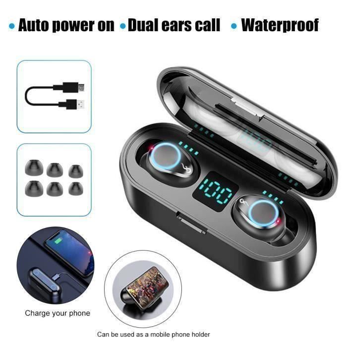 Ecouteurs sans fil - AUTREMENT - F9 - BT5.0 - Intra-auriculaire - Noir