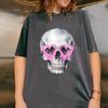Pink Skull Heart Eyes T Shirt Gothic Grunge Tee Edgy Love Graphic T-Shirt Washed Vintage Y2K Clothes Streetwear Clothing