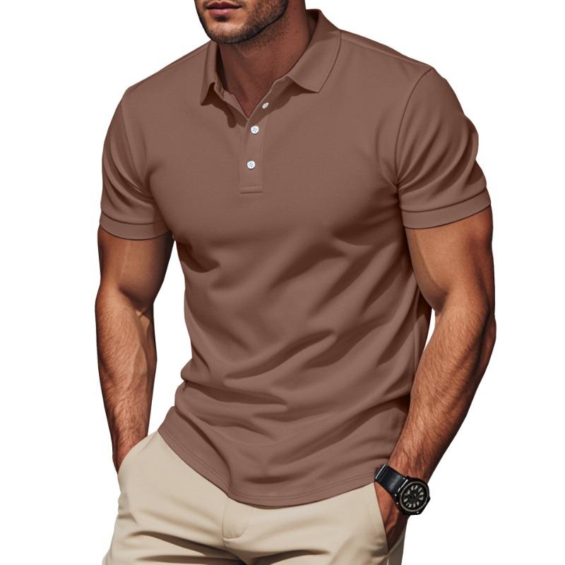 Men American British Style Polo Shirt Slim Fit Short Sleeve Gentleman Summer Casual Solid Color Pullover Tops