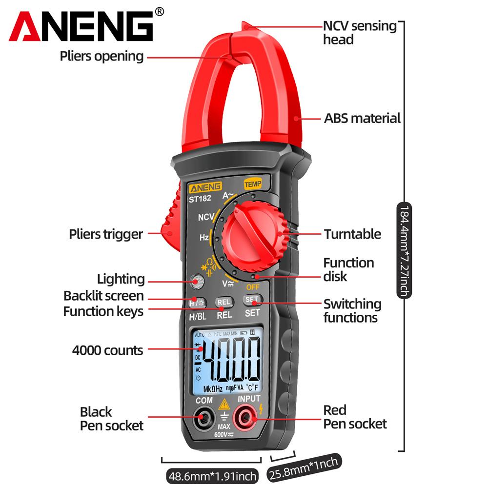 Portable High Precision Digital Multimeter Clamp Meter ANENG ST182 AC Current DC/AC Voltage Ammeter Voltages Tester Amp Hz Capacitance NCV Ohm Test