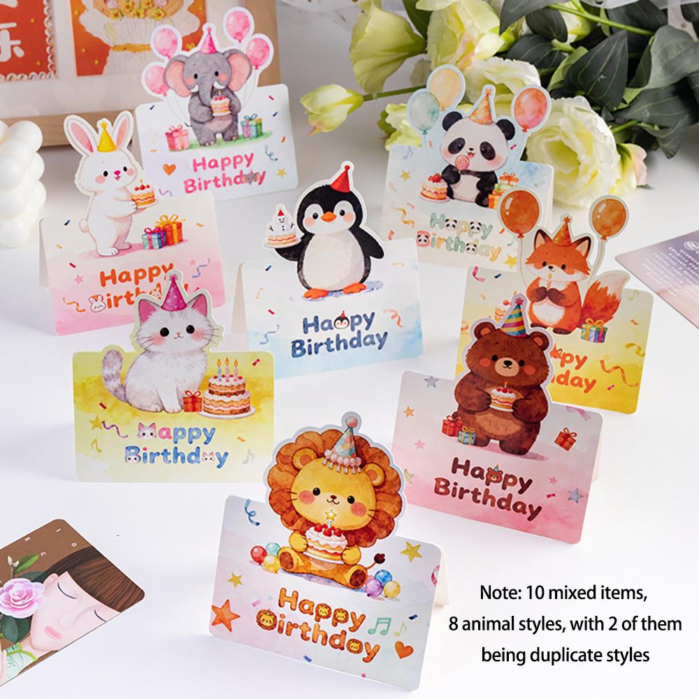 

10 birthday cards, 3D small size cartoon, simple folding, handwritten blessing message, birthday card