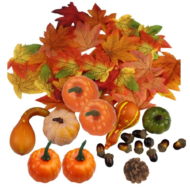 

User friendly Autumn Decors Set Artificial Pumpkins Fabric Maples Leaves With Pinecones Nut For Seasonal Arrangements 1