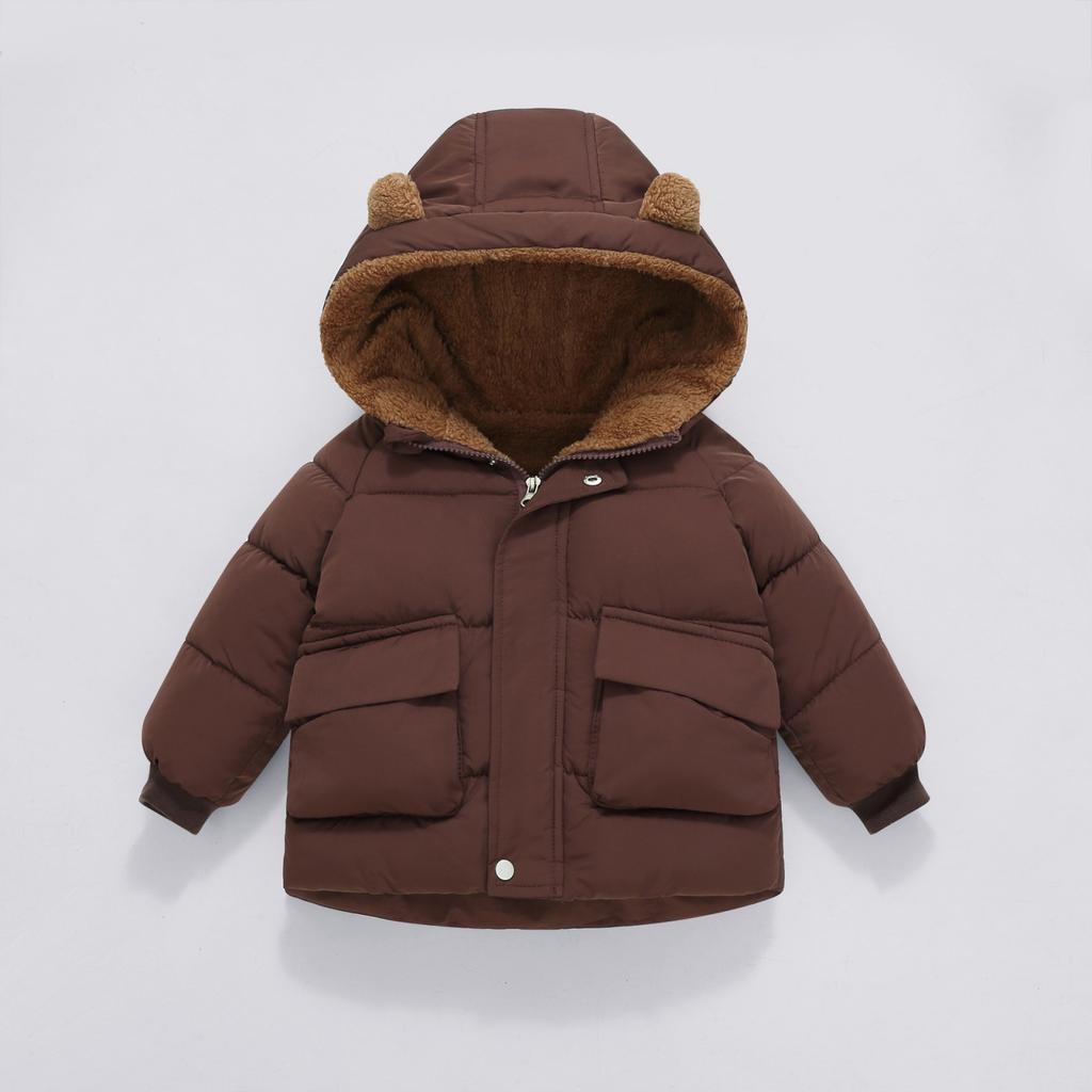 Children's Casual Solid Color Casual Hooded Thick Down Jacket For Boys And Girls