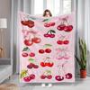 Red Cherry Design Pattern Flannel Printed Blanket Suitable for All Seasons Suitable for Living Room Office Sofa and Travel