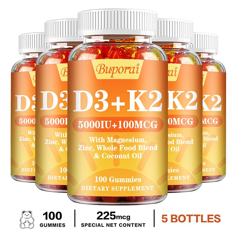 Vitamin D3 and K2 Gummies, Containing Natural Coconut Oil, Plant-based Two-in-one Formula, Gentle and Easily Absorbed, Suitable for Adults.