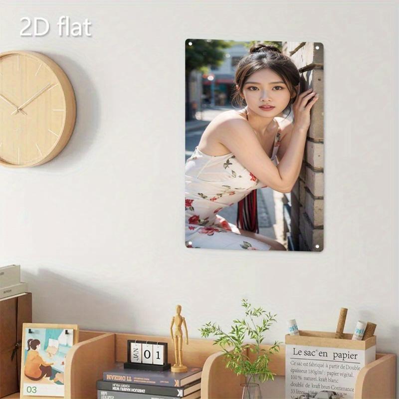 Retro Tin Poster Wall DecorMetal Poster - Korean Drama Inspired Female Portrait - Vintage Brick Wall & White H