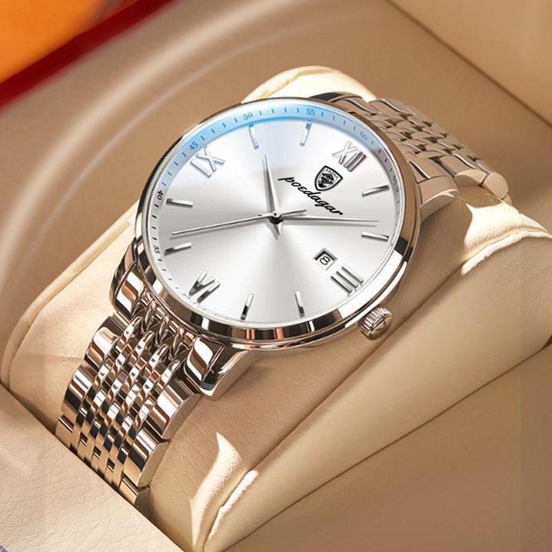

POEDAGAR Luxury Sports Men s Wristwatch Stainless Steel Waterproof Date Man Watch Casual Fashion Quartz Men Watches серебряный/белый