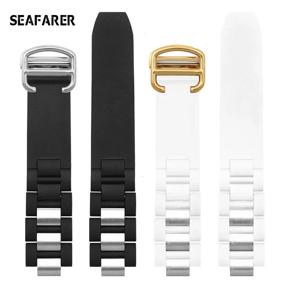 Cinturino di Ricambio in Silicone Nero 20mm10mm in Gomma per Orologio Cartier 21 Chronoscaph W10198u2 W10125u2 W10197u2 W10184u2