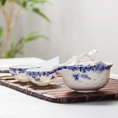 Blue and White Porcelain Travel Tea Set 1 Pot 2 Cup Coffee Teapot for Tea In a Cup Gaiwan Cups and Mugs Teacups Teeware Teware