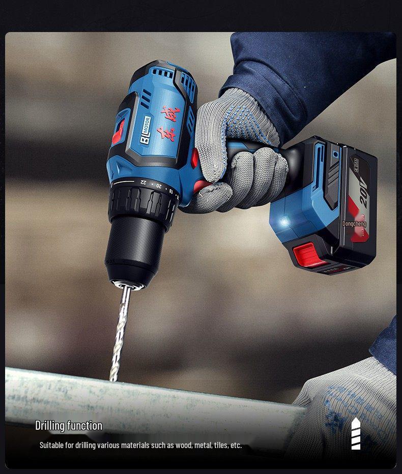 Dongcheng 20V Brushless Rechargeable Electric Drill DCJZ04-13: Multifunctional Handheld Drill & Screwdriver for Household Use.