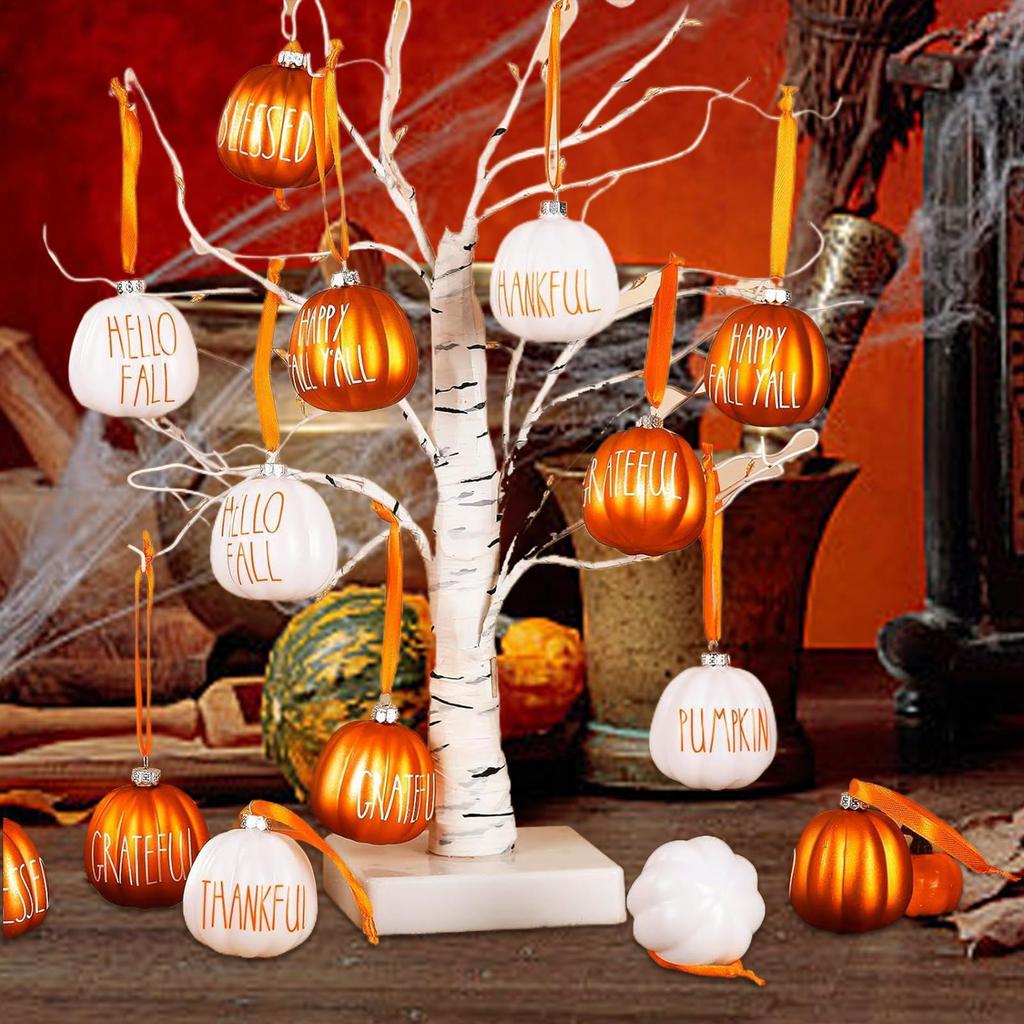 2025 Halloween Tree Pumpkin Hanging Pendant 12Pcs/set Christmas Pumpkin Ball Ornaments Farmhouse Fall Holiday Atmosphere Props