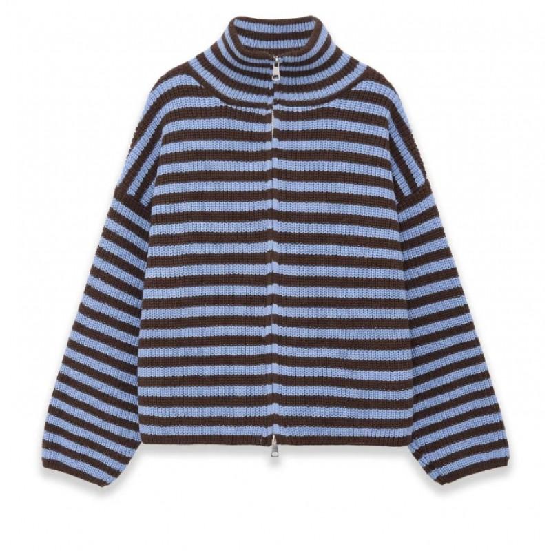 Lazy Soft Striped Zip Knit Cardigan