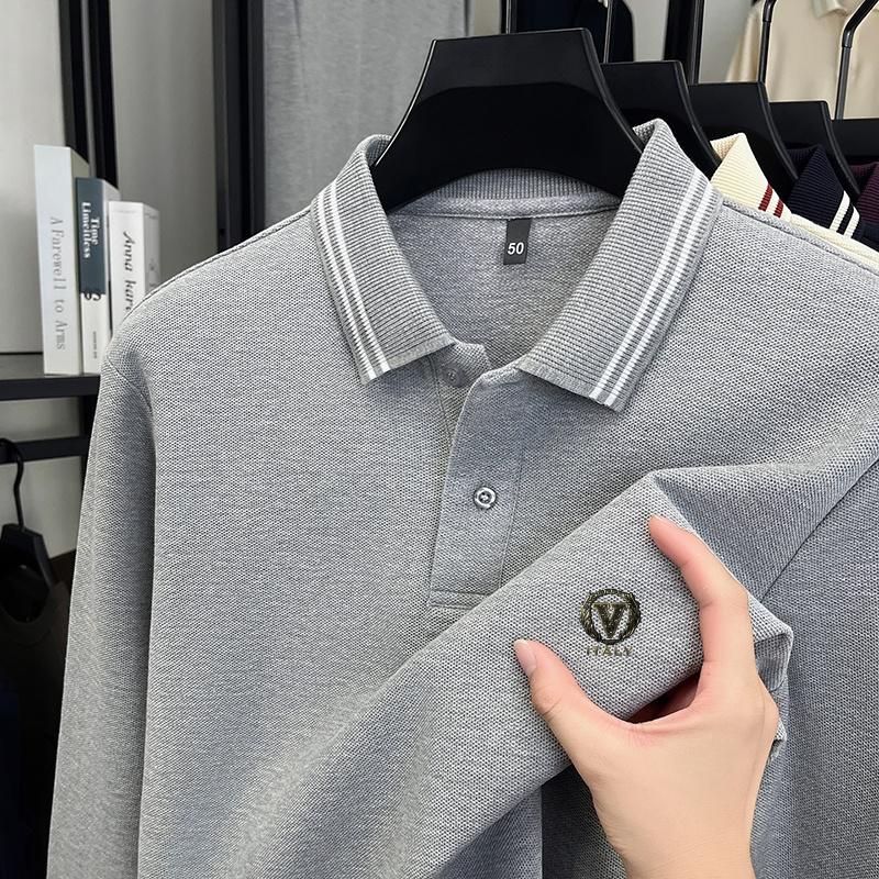 Cotton Luxury Quality Men's Polo Shirt Lapel Long Sleeve T-Shirt Autumn Print Breathable Fashion Business Trend Menswear
