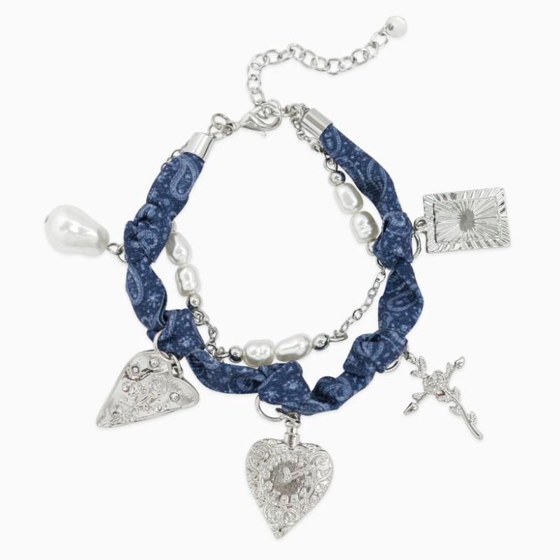 

Stainless Steel Necklace Love Cross Pendant Silk Scarf Cloth Strip Necklace Electroplated 18K Gold Color Retention