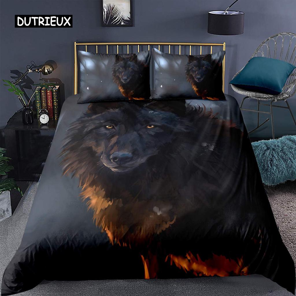 Soft Comfortable Double Queen King Animal Exotic Style Boys 3D Printed Black Wolf Size Polyester Qulit Quilt