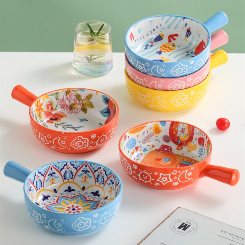 Cartoon Deer Ceramic Handle Bowl with Lid