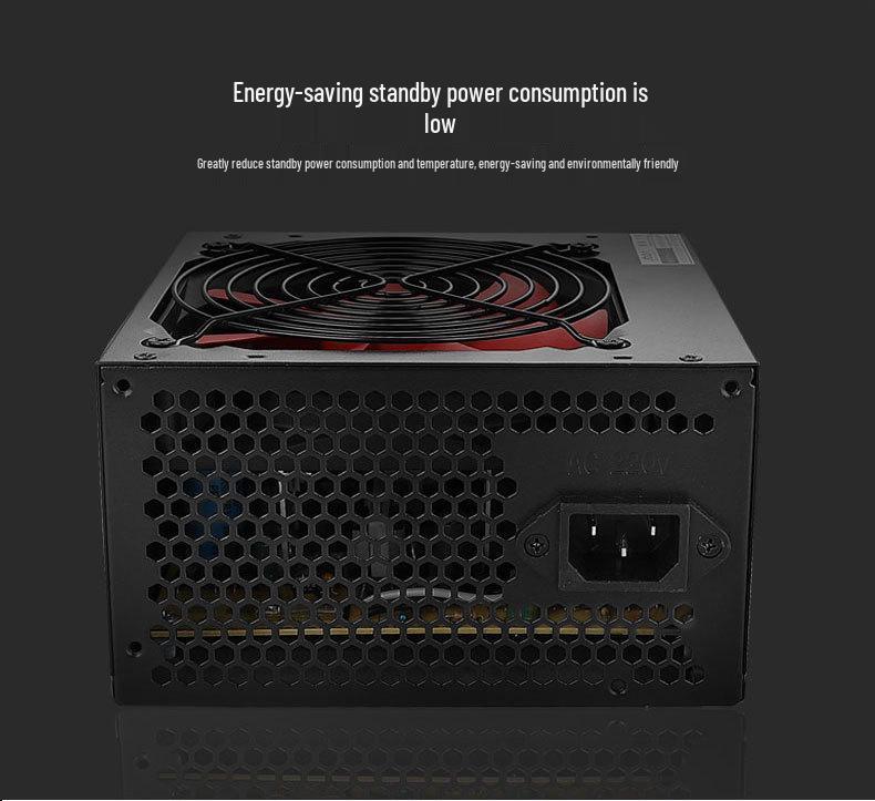 JAZPER 600W Silent Power Supply, Rated 500W, Dual 6-Pin, Back Wiring Support for Gaming PCs