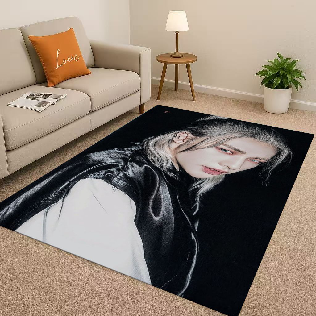 3D Kpop Hyunjin Star Art living Room Non-Slip Area Rug Soft Carpet for Bedroom Playroom and Sofa,Easy Clean Home Decor Doormat
