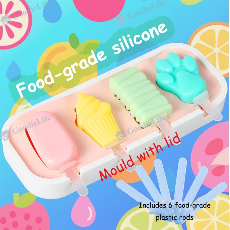 Food Grade Silicone Moulds, Reusable,Silicone Icicle Moulds +6 Reusable Sticks, Silicone Ice Moulds for Kids with Handle, Ice Lolly Moulds with Lid