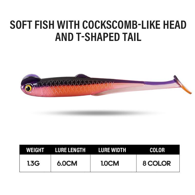 15PCS Fishing Lures 6cm 1.3g PVC Soft Bait T-Tail Swimbait Wobblers Slow Sinking Artificial Lure Pike Bass Fishing Tackle Pesca