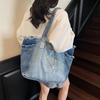 Mode Kleurverloop Ruwe Rand Denim Tote Tas Dames Veelzijdig Grote Capaciteit Ketting Handtassen Eenvoudig Werk Een Schouder Tassen CLE