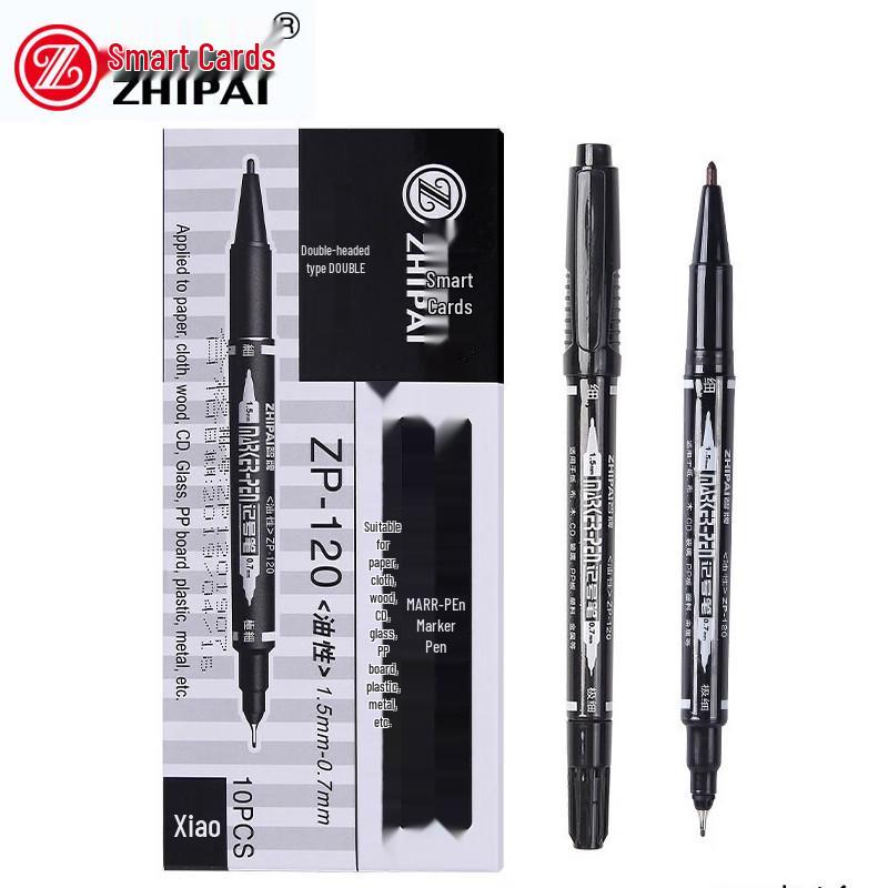 ZHI PAI ZP-120 Dual-Tip Permanent Marker, Black, 10-Pack