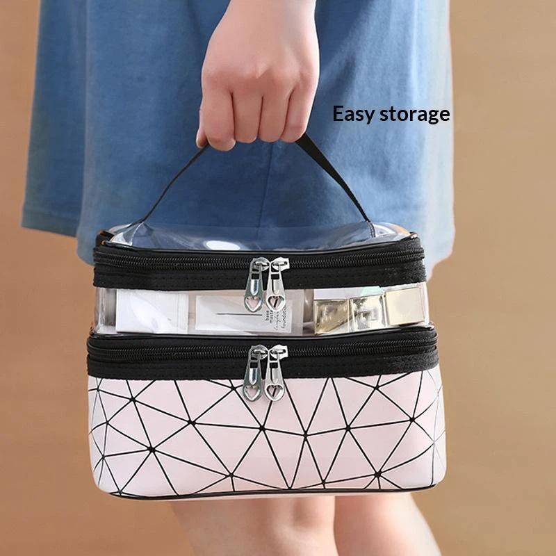 Double-layer Portable Large Capacity Makeup Bag Handheld Travel Waterproof Toiletry Bag Portable Cosmetics Storage Pouch