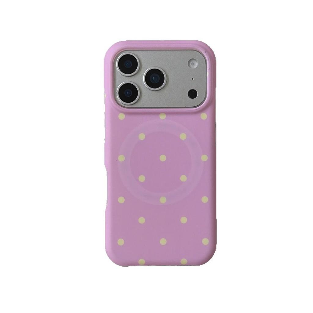 Runde Kante Magnetische Polka Dot iPhone 14/13 Hülle, Kompatibel mit Apple 17/16/15 PROMAX, Sturzsicheres Design.