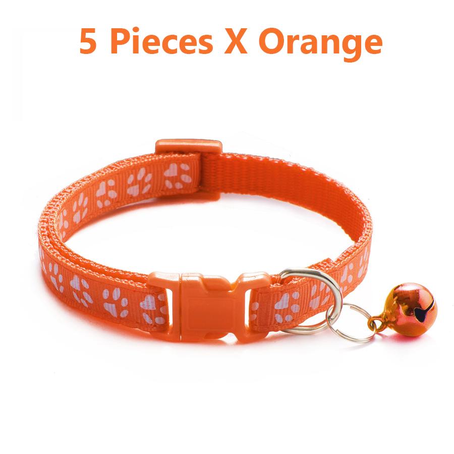 1/5Pcs Adjustable Footprint Pet Collar with Bell, Cute Soft Neck Collar for Puppy Small Dog Kitten Cat Daily Wear
