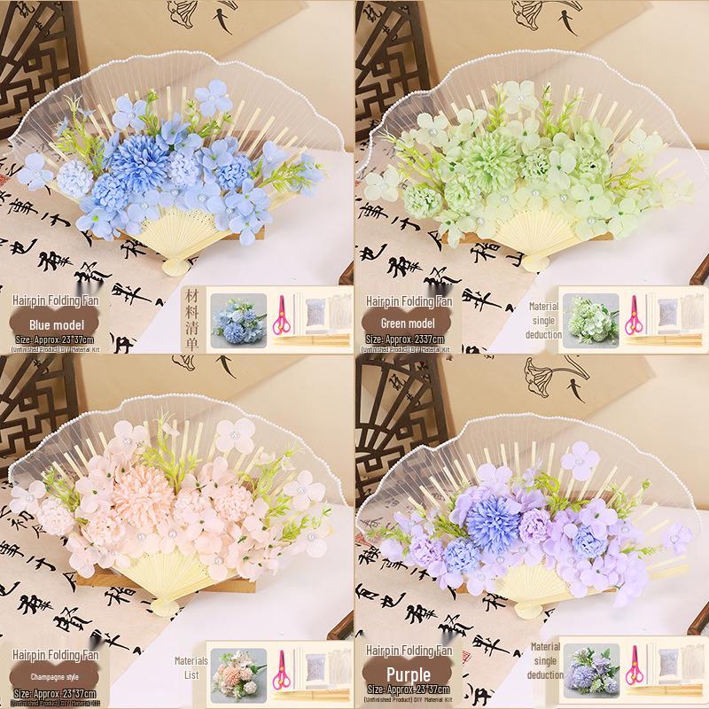 Mid-Autumn Festival Handmade Hairpin & Flower Fan Decoration Kit for Hanfu and Ma Mian Skirt - Ancient Style Photography Accessories